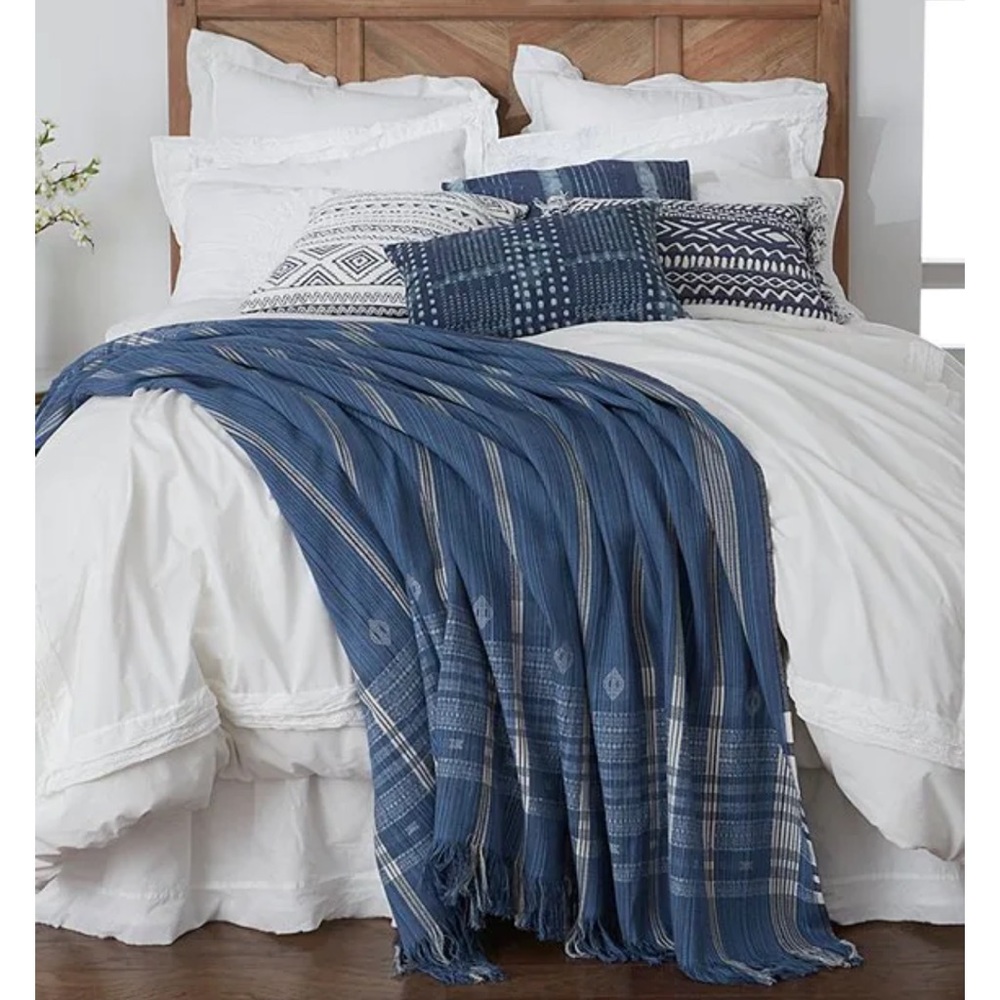 Southern Living Simplicity Collection Sutton Indigo Linen& Cotton Coverlet.